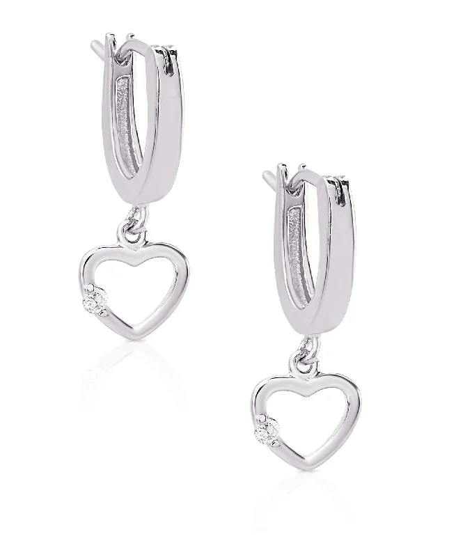 Fashion earrings for women-Open Heart Drop Earrings in Sterling Silver