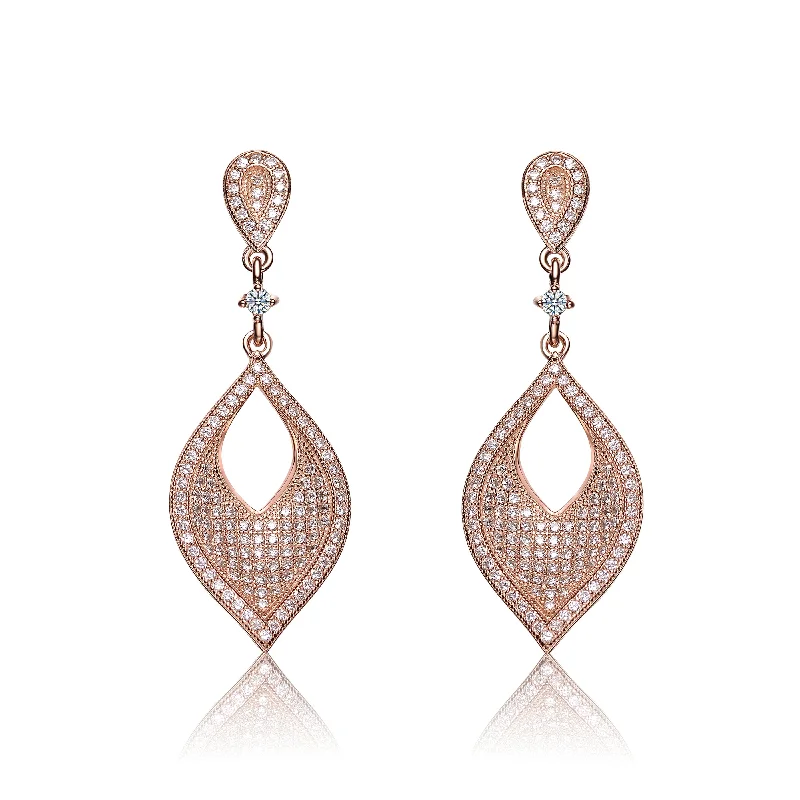 Chunky earrings for women-CZ SS Rose Plated Micro Pave Open Teardrop Drop Earrings