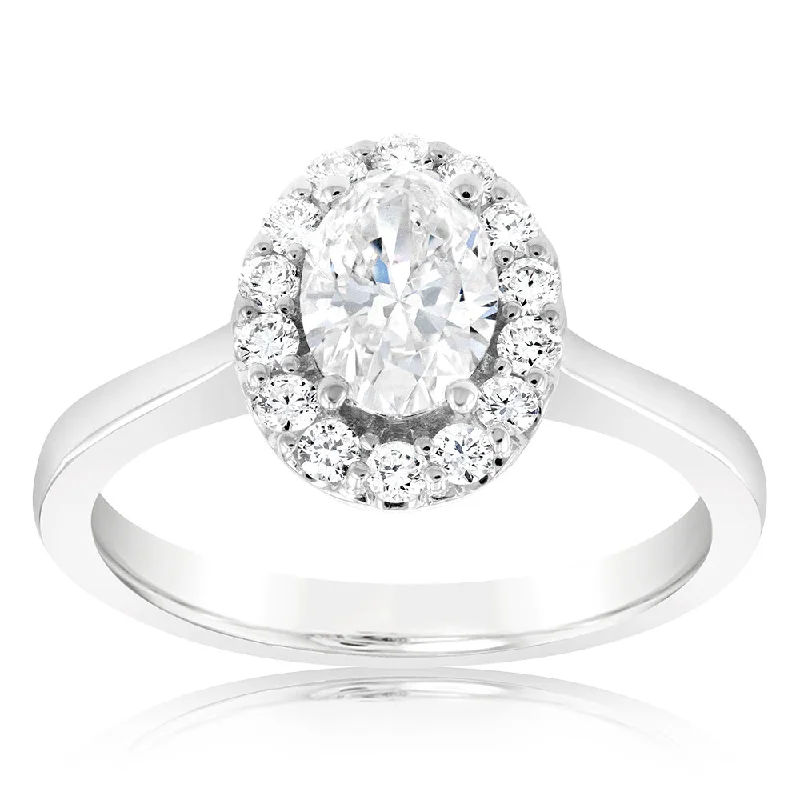 Unique engagement ring for women-Luminesce Lab Grown 18ct White Gold 1 Carat Diamond Oval Halo Ring