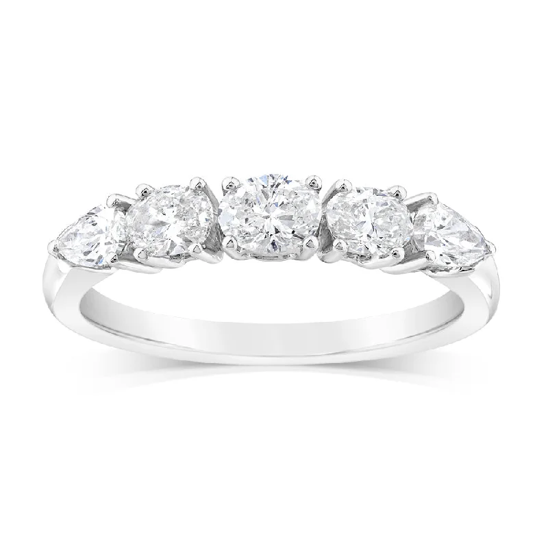 Custom oval engagement ring for women-Platinum Mix Oval & Pear Cut Diamonds in 3/4 Carat Natural Diamonds