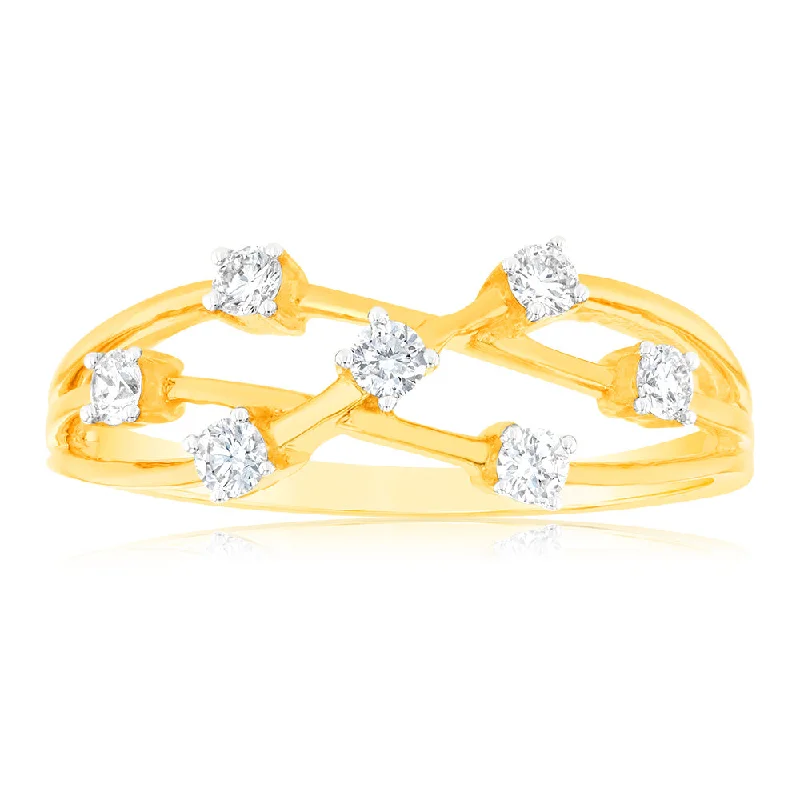 Round cut engagement ring for women-Luminesce Lab Grown Diamond 1/4 Carat Scatter Ring in 9ct Yellow Gold