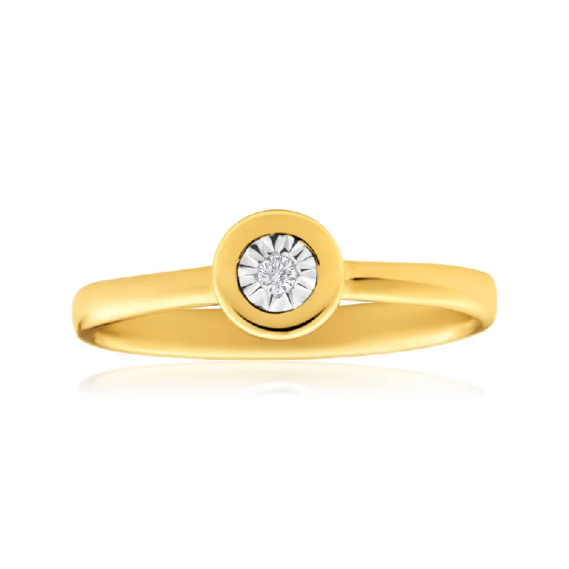 Wedding engagement ring set for women-9ct Yellow Gold Solitaire Ring With 0.01 Carat Brilliant Cut Diamond