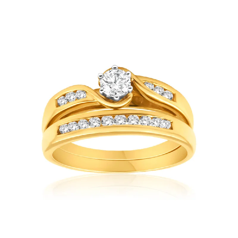 Custom bridal engagement ring for women-9ct Yellow Gold 2 Ring Bridal Set With 16 Diamonds Totalling 0.5 Carats