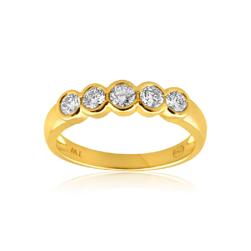 Solitaire engagement ring with sapphire for women-18ct Yellow Gold Ring With 1/2 Carat Of Bezel Set Diamonds