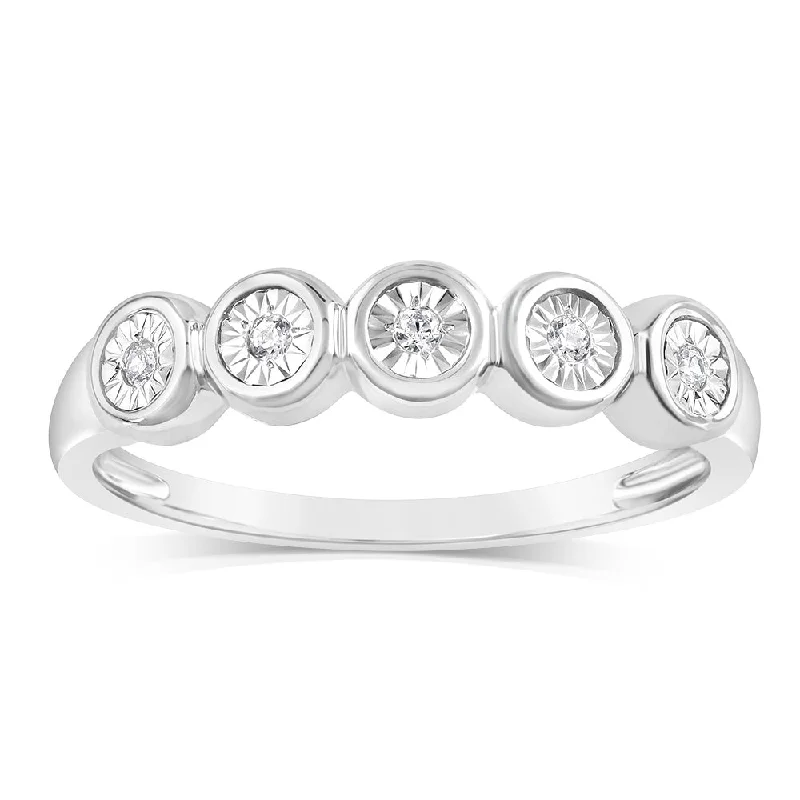 Engagement ring with baguette diamond for women-Luminesce Lab Grown 5 Diamonds Ring in Sterling Silver