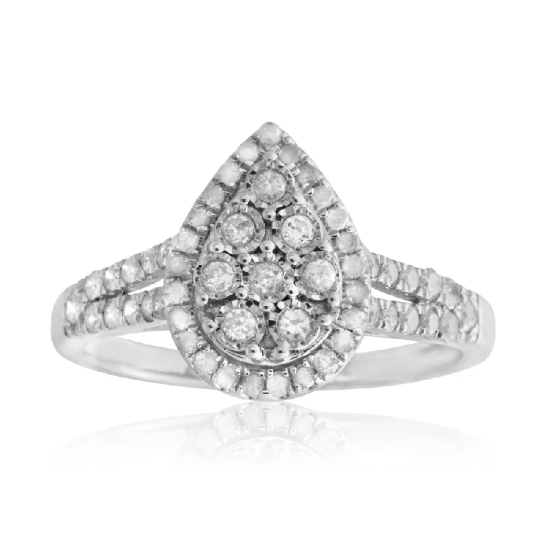 Elegant engagement ring for women-Silver 1/2 Carat Cluster Dress Ring with 55 Brilliant Diamonds