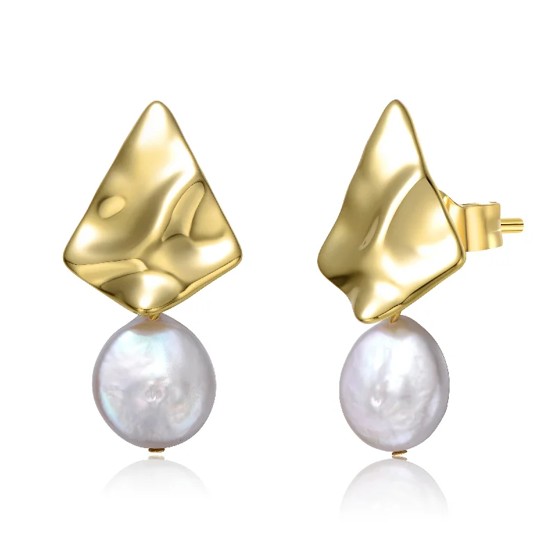 Round stud earrings for women-Brigitte Golden Argyle Pearl Earrings