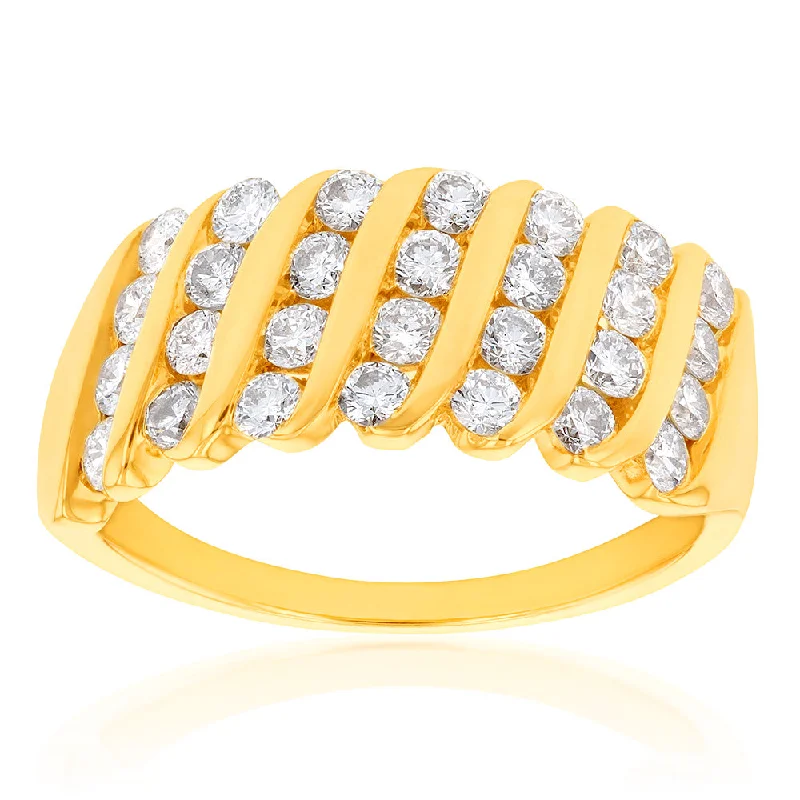 Classic engagement ring for women-Luminesce Lab Grown 1 Carat Diamond Dress Ring in 9ct Yellow Gold