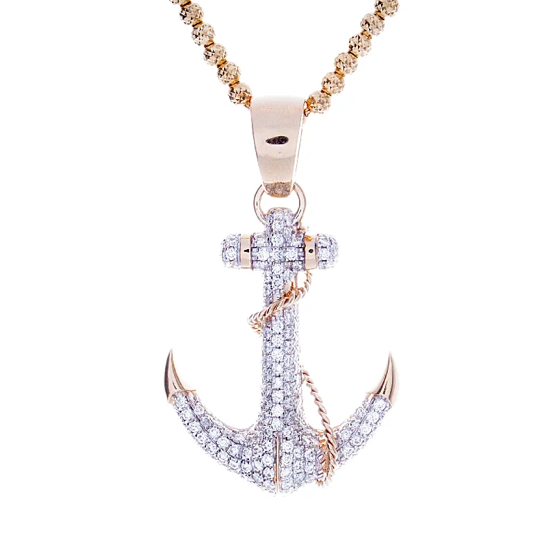 Long pendant necklace for women-Mens Diamonds Anchor Pendant