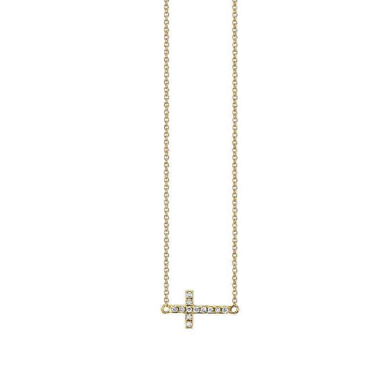 Personalized gold necklace for women-Gold & Pavé Diamond Small Sideways Cross Necklace