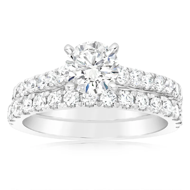 Unique custom engagement ring for women-Luminesce Lab Grown 1Ct Diamond Bridal Set in 14ct White Gold