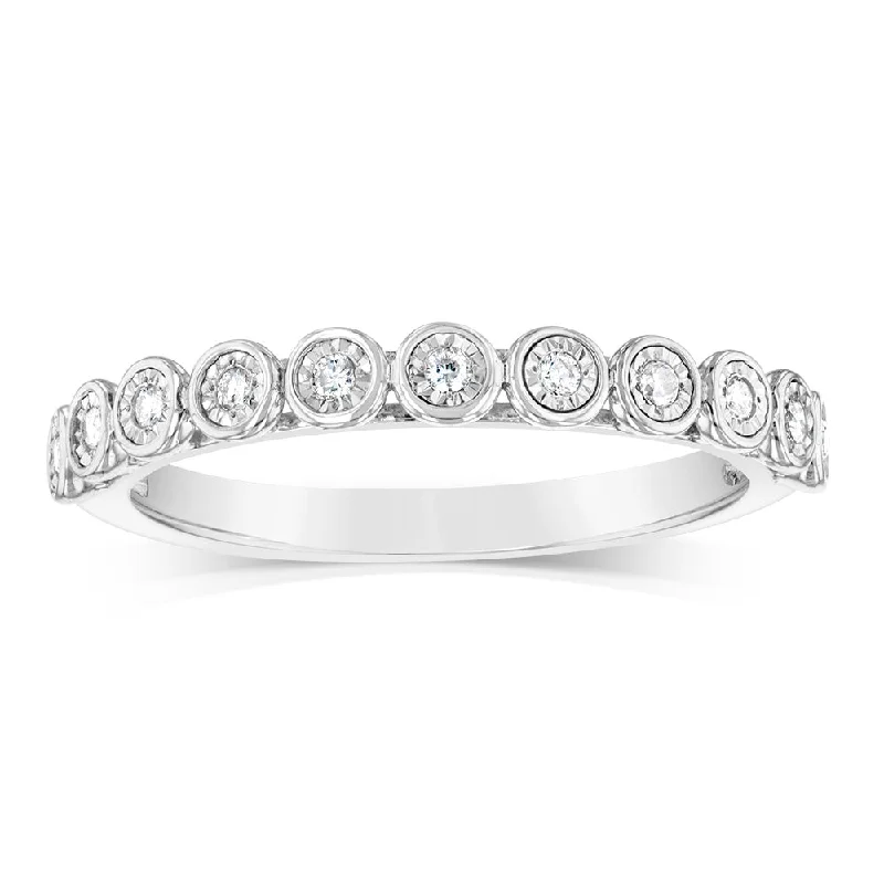 Bold gemstone engagement ring for women-Sterling Silver Eternity Ring with 1/10 Carat Natural Diamonds