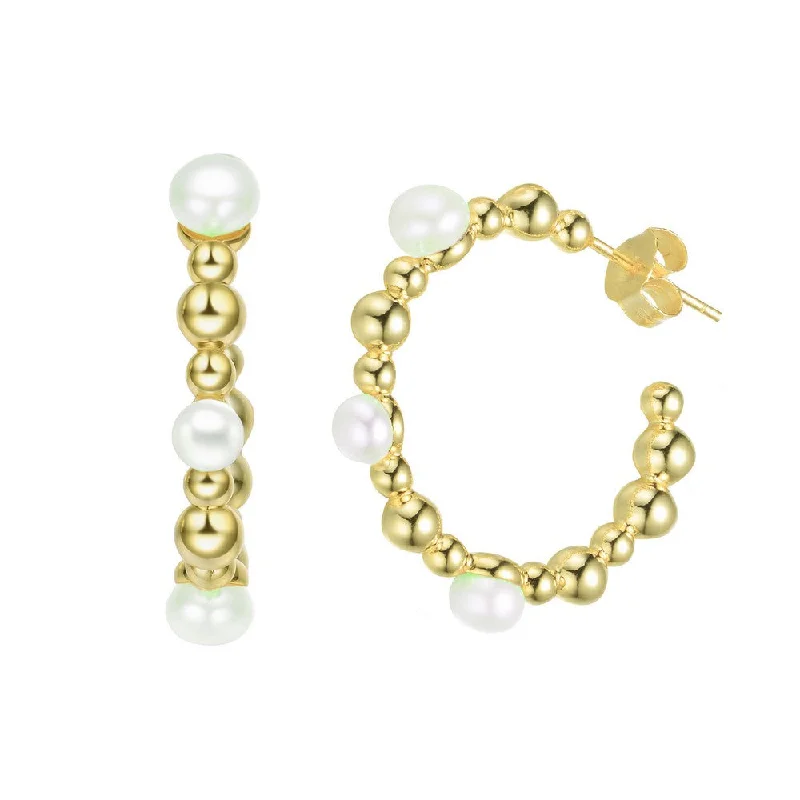 Crystal earrings for women-Delphine Golden Spheres Pearl Hoop Earrings