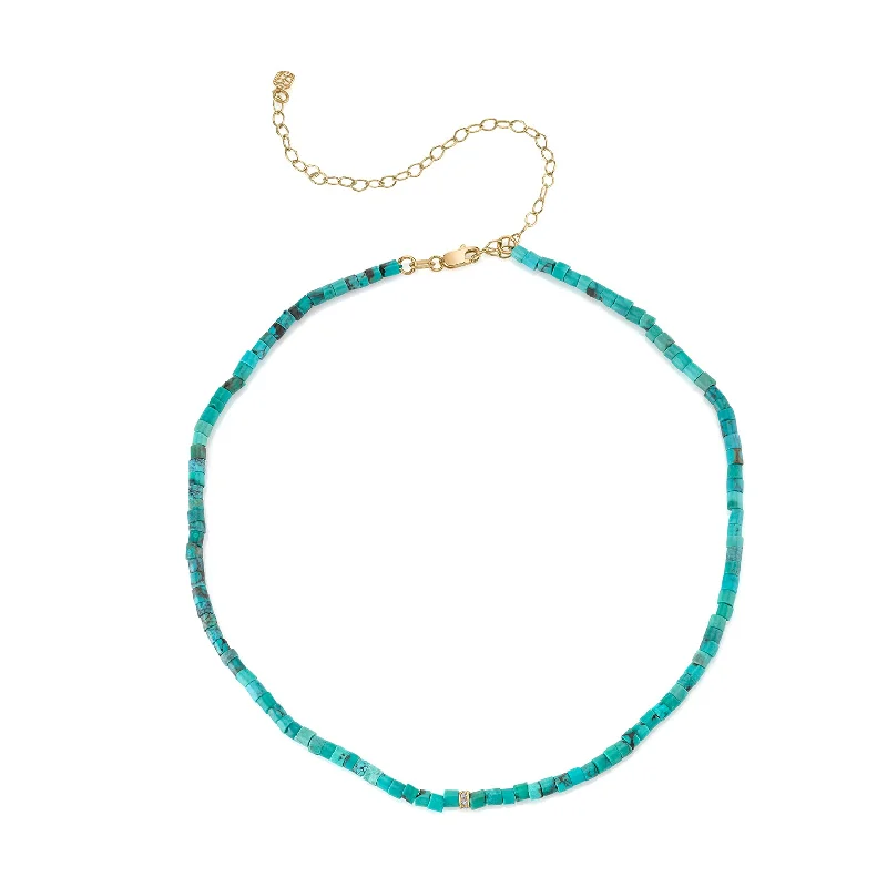 Wedding necklace for women-Gold & Diamond Rondelle Turquoise Heishi Necklace