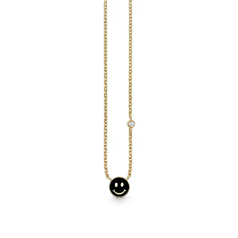 Necklace with initials for women-Gold & Enamel Mini Happy Face Necklace