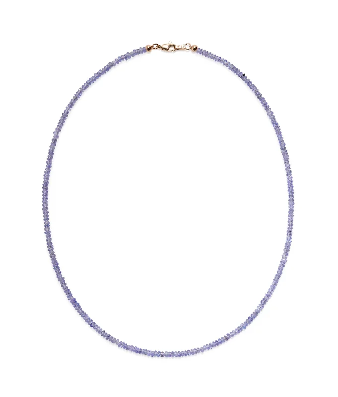 Statement necklace for women-Tiny Beaded 14k Gold Necklace in Tanzanite