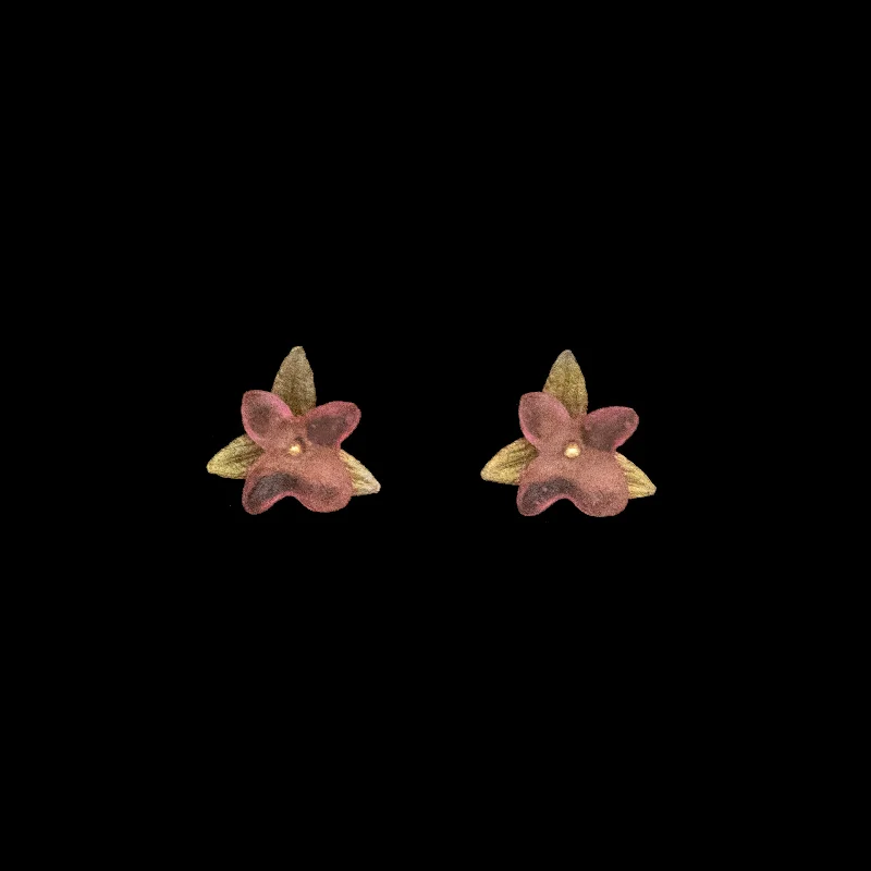 Gold drop earrings for women-Pink Hydrangea Earrings - Post Pink