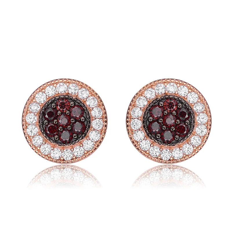 Stud earrings for women-Sterling Silver 18K Rose Gold Plated Cubic Zirconia Paved Roaring Studs Earring