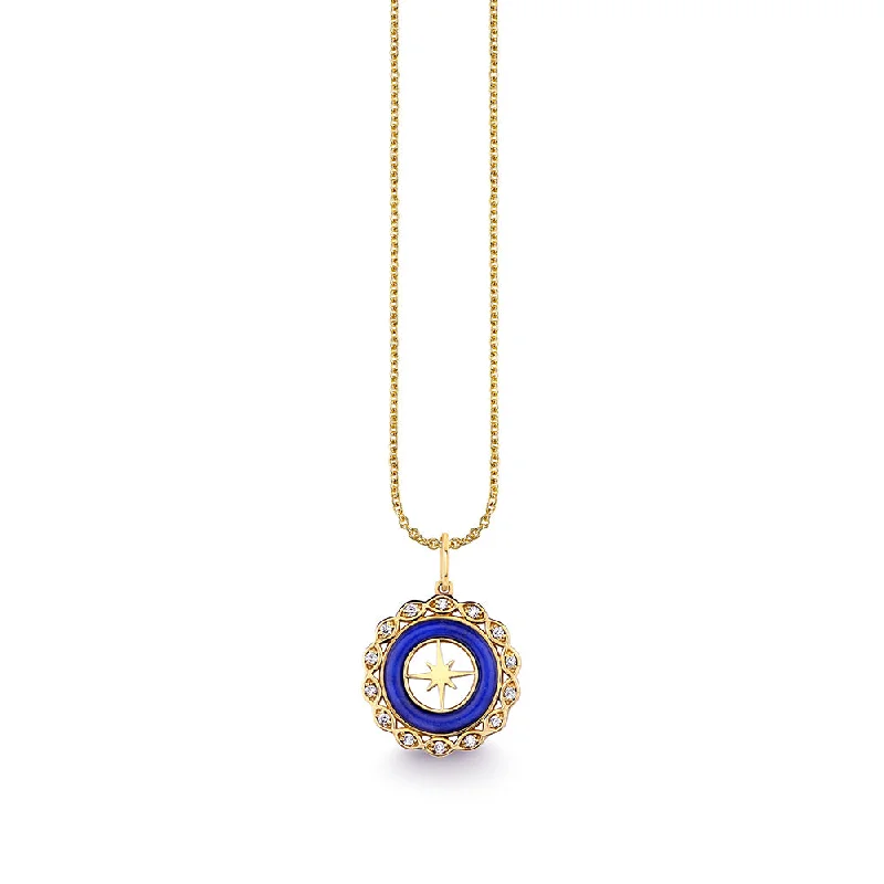 Large gemstone necklace for women-Gold, Diamond & Lapis Small Starburst Stone Pendant