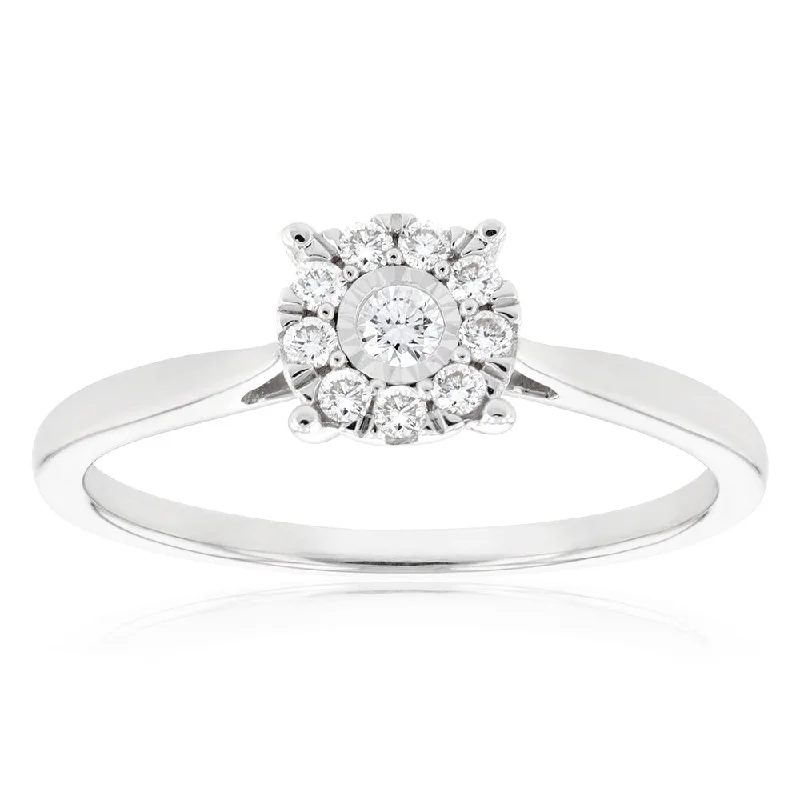 Halo diamond engagement ring for women-Luminesce Lab Grown 9ct White Gold 0.15 Carat Diamond Cluster Dress Ring