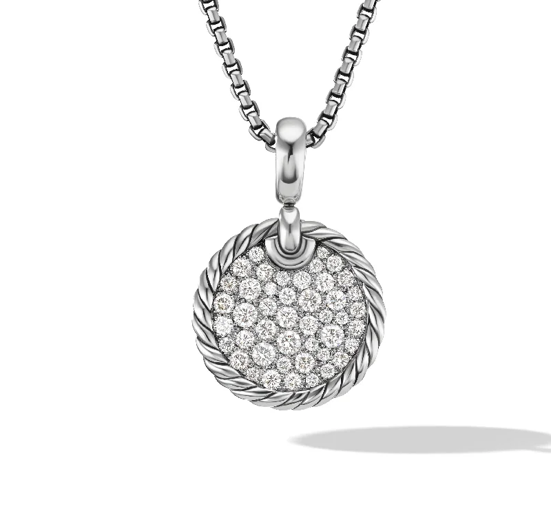 Special occasion necklace for women-DY Elements® Disc Pendant in Sterling Silver with Diamonds\, 17.5mm