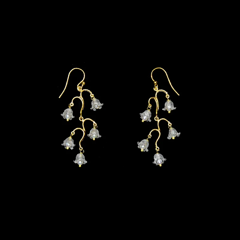 Personalized earrings for women-Fine Lily of the Valley Earrings - Long Wire