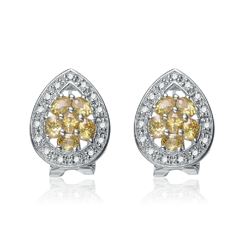 Butterfly earrings for women-Sterling Silver Yellow Cubuic Zirconia Teardrop Earrings