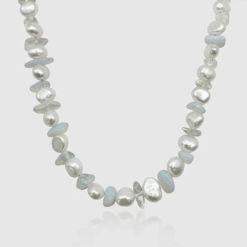 Special occasion necklace for women-Blue Quartz Real Pearl Necklace (Silver)