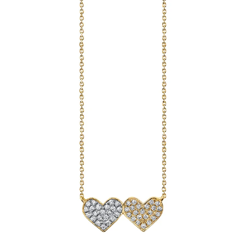 Tennis necklace for women-Gold & Diamond Medium Double Heart Necklace