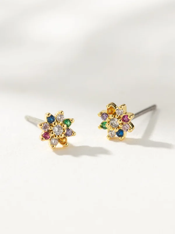 Trendy earrings for women-Colorful Flower Stud Earrings