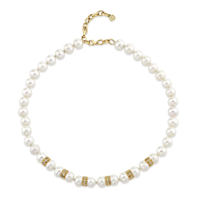 Circle necklace for women-Gold & Diamond Multi Marquise Eye Rondelle Pearl Necklace