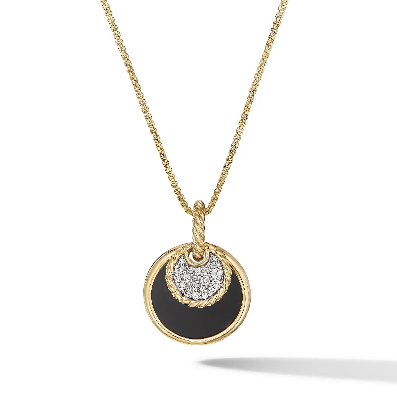 Unique gemstone necklace for women-DY Elements® Convertible Pendant Necklace in 18K Yellow Gold with Diamonds and Black Onyx Reversible to Mother of Pearl\, 21.5mm