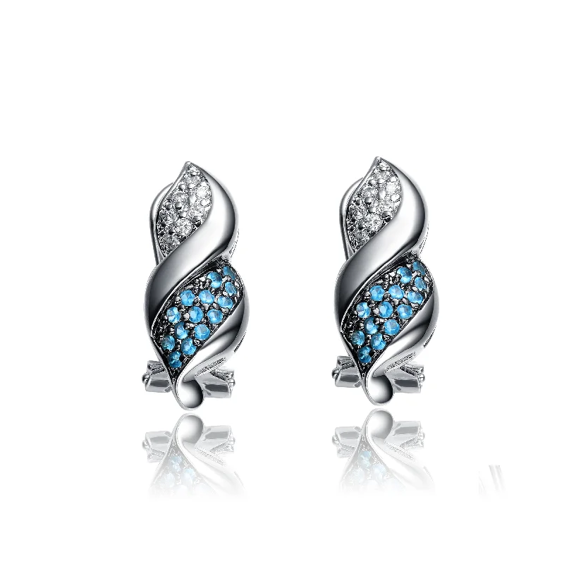 Round stud earrings for women-Sterling Silver Cubic Zirconia Blue Spiral Earrings