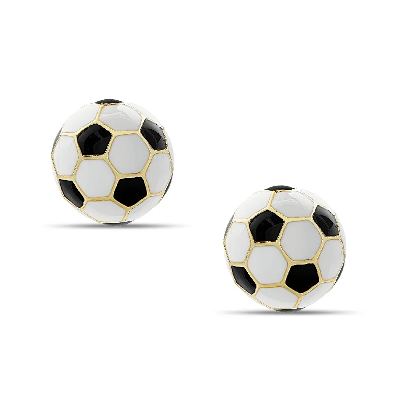 Heart shaped stud earrings for women-3D Soccer Ball Stud Earrings - Black