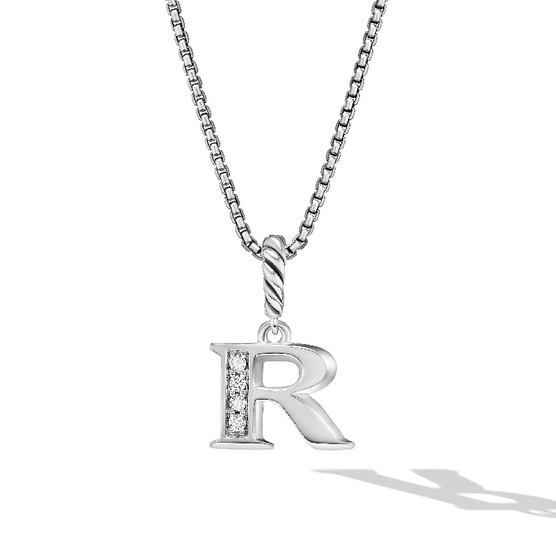 Multi-layered necklace for women-Pavé Initial Pendant Necklace in Sterling Silver with Diamond R