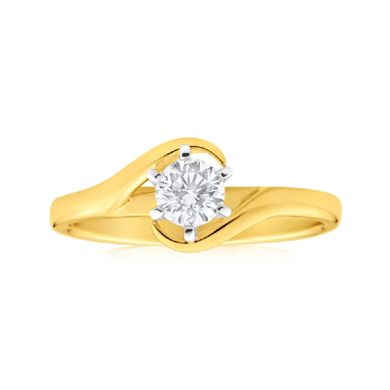 Vintage engagement ring for women-9ct Yellow Gold Solitaire Ring With 0.3 Carat 6 Claw Set Diamond