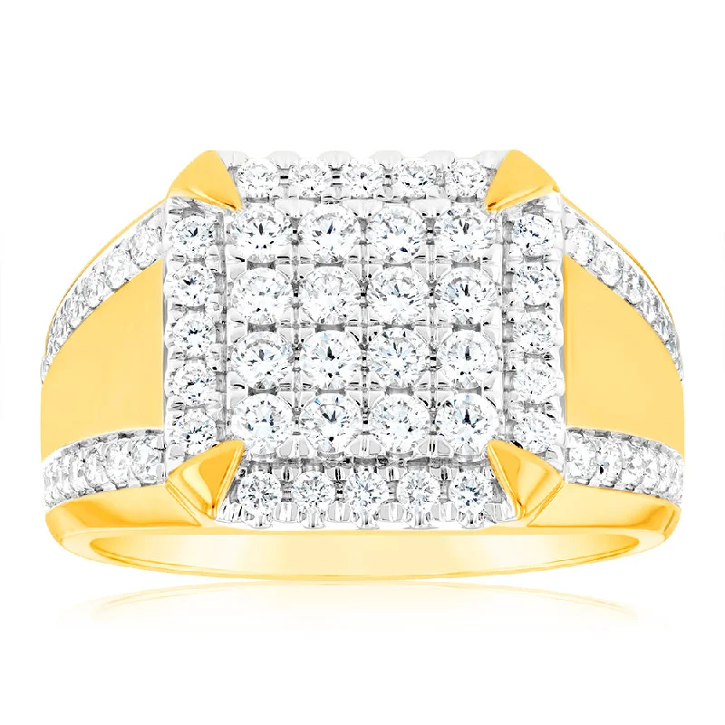 Round diamond engagement ring for women-Luminesce Lab Grown 9ct Yellow Gold 1.2 Carat Diamond Gents Ring