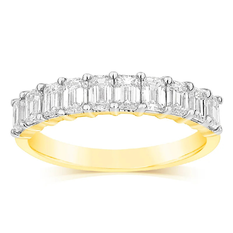 Engagement ring with side stones for women-Luminesce Lab Grown 10ct Yellow Gold Eternity Emerald Cut Shaped Ring in 1 Carat Diamond