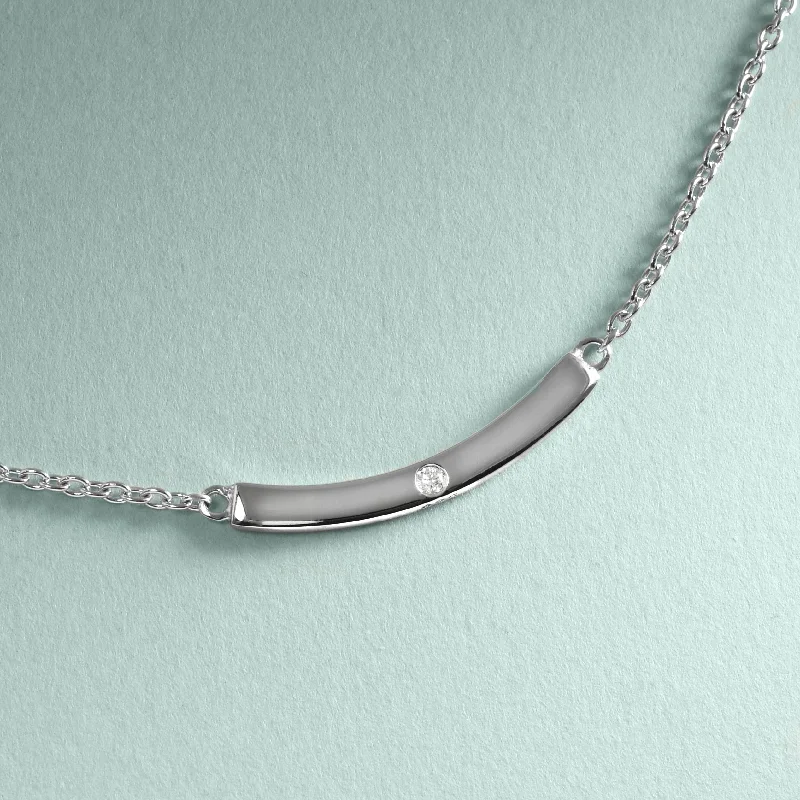 Simple gold necklace for women-Silver Bar Pendant With A Diamond!