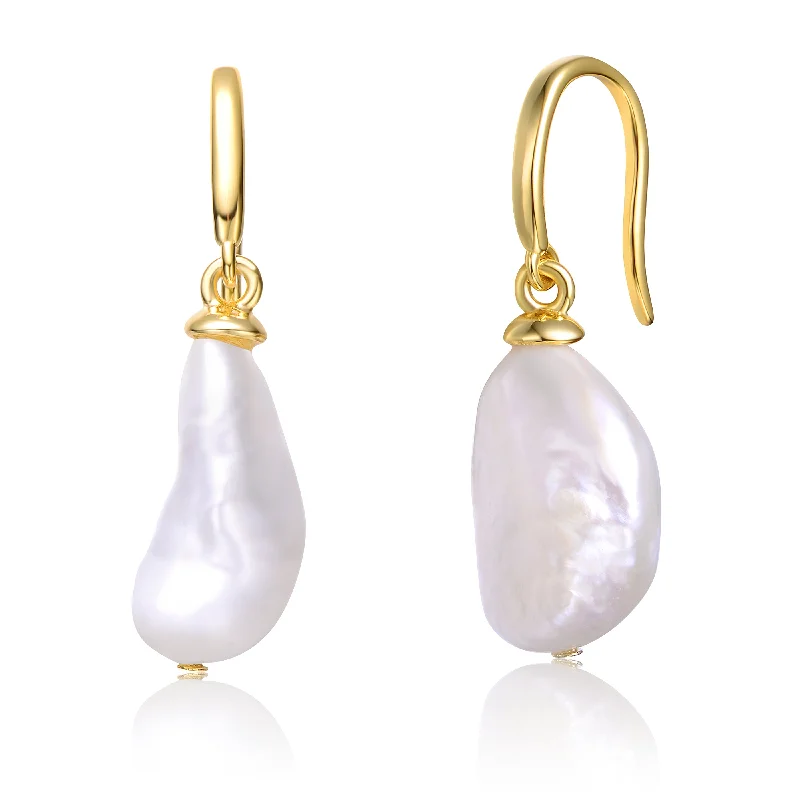 Oval gemstone earrings for women-Brigitte Golden Pearl Essential Earrings