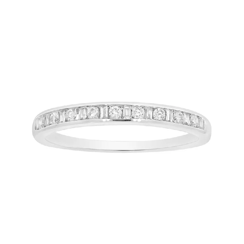 Princess diamond engagement ring for women-9ct White Gold Ring with 1/4 Carat of 9 Brilliant Diamonds and 10 Baguette Diamonds