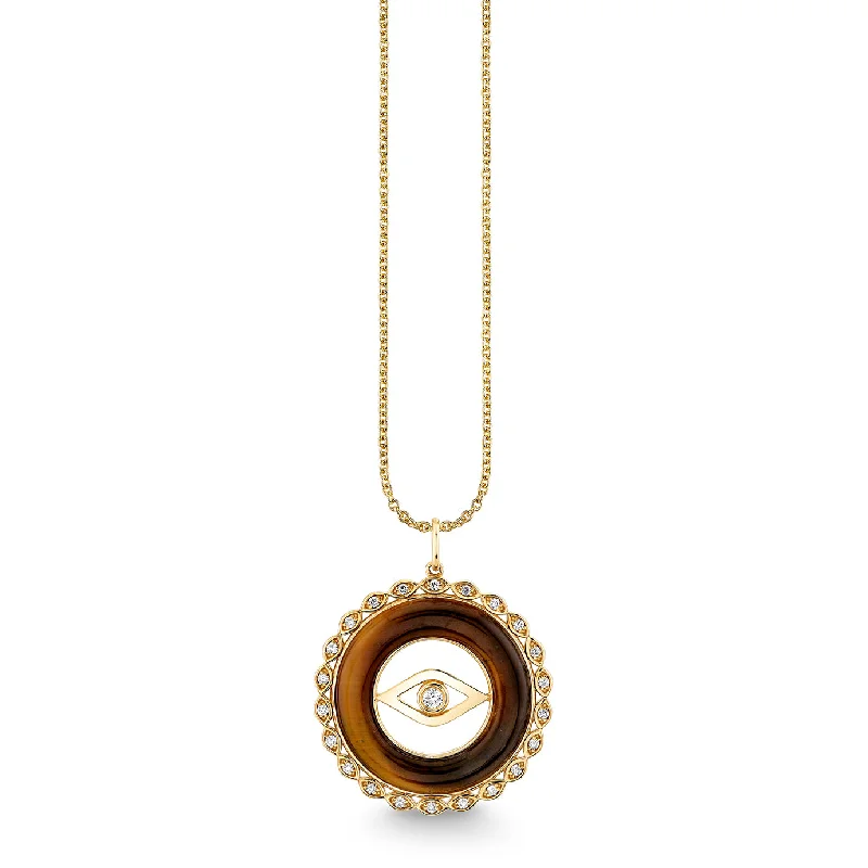 Wedding necklace set for women-Gold, Diamond & Tiger Eye Evil Eye Stone Pendant