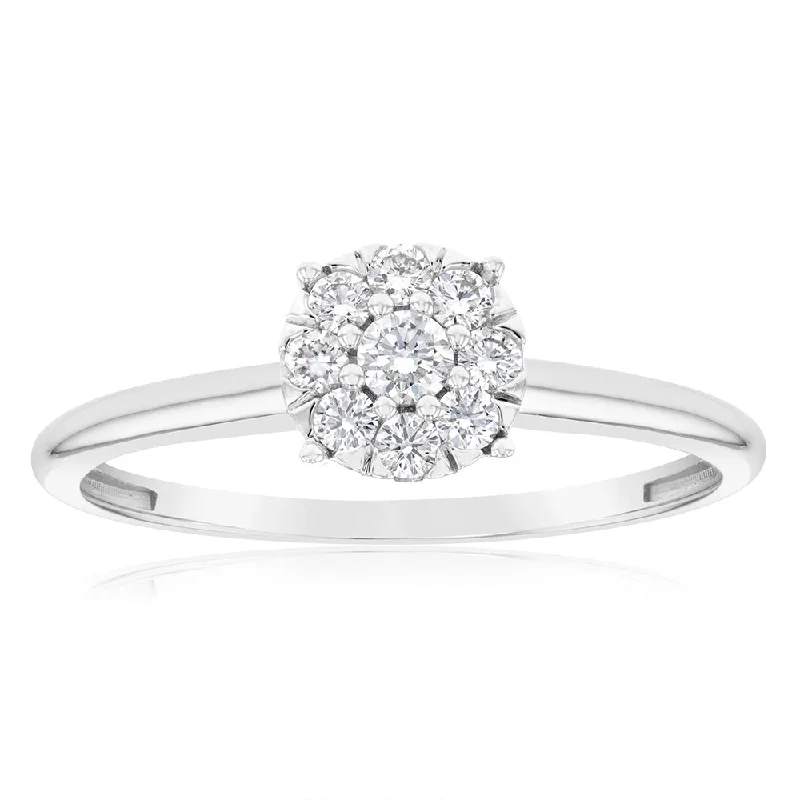 Personalized engagement ring for women-Luminesce Lab Grown 9ct White Gold 0.30 Carat Diamond Cluster Dress Ring