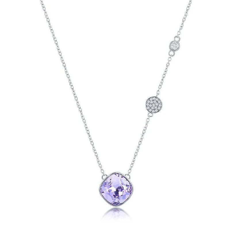 Long necklace for women-SS Round Lavender CZ Necklace