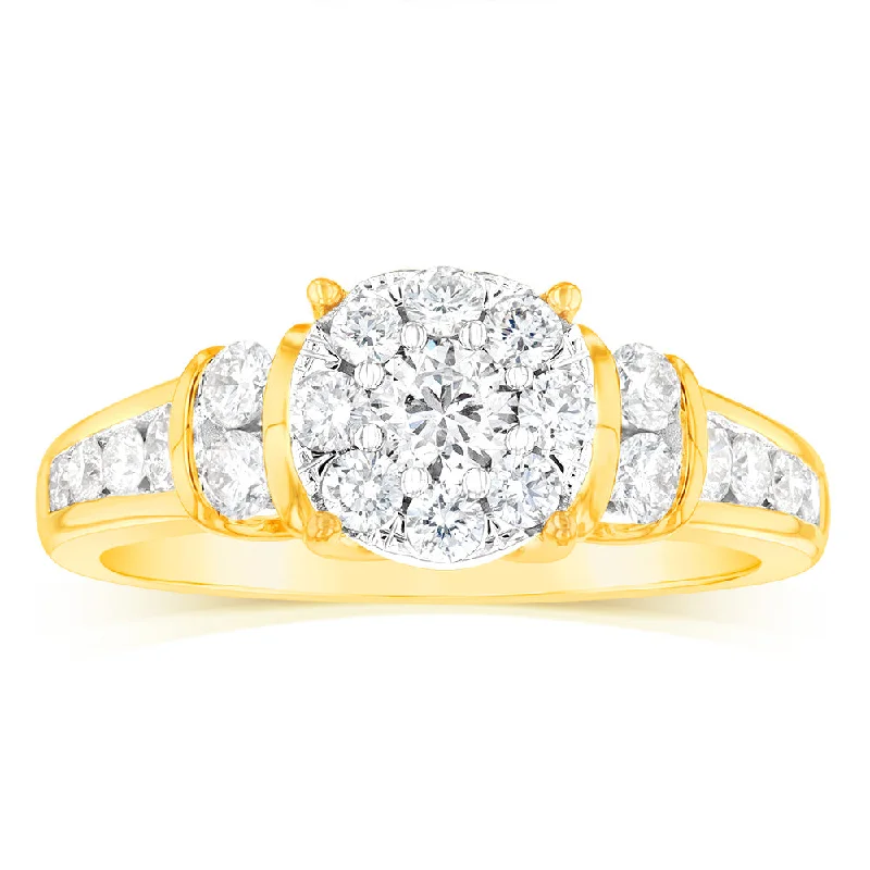 Unique princess cut engagement ring for women-14ct Yellow Gold 1 Carat Brilliant Cut Diamond Halo Solitaire Ring