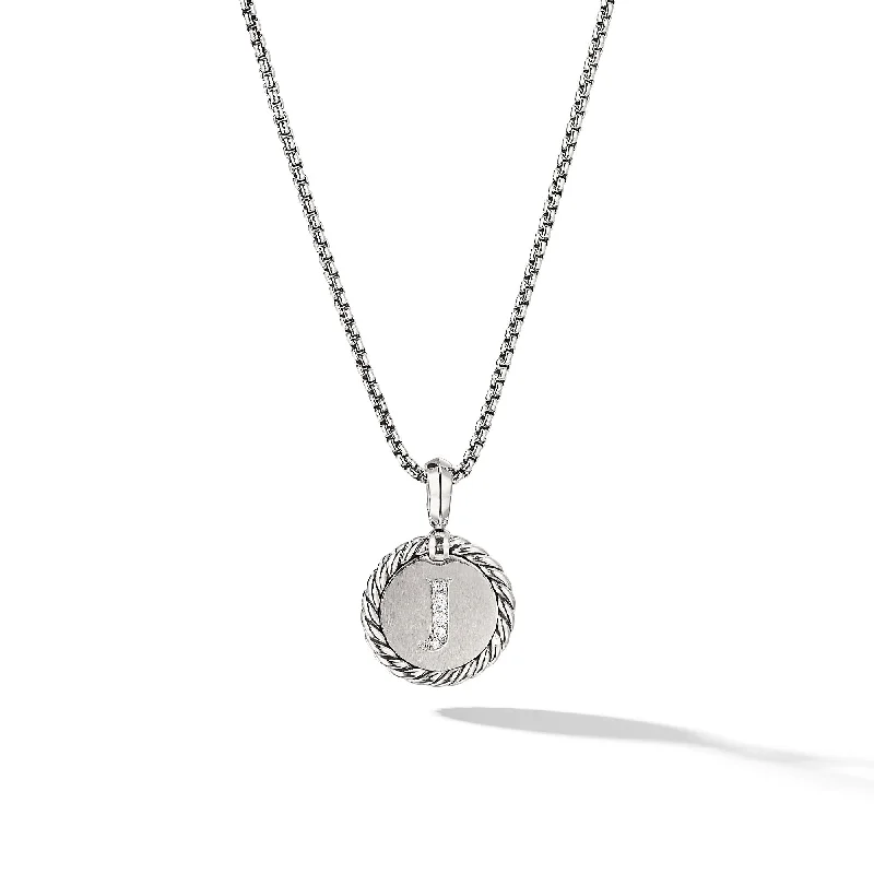 Tennis necklace for women-Initial Charm Necklace in Sterling Silver with Diamond J