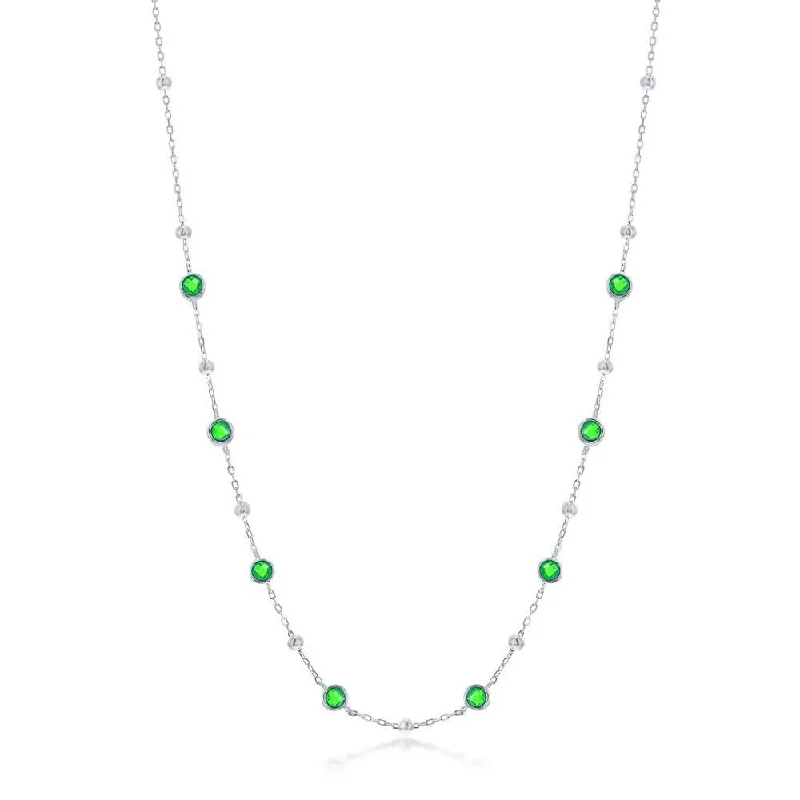 Gold chain necklace for women-SS Bezel-Set Green CZ & Bead Station Necklace