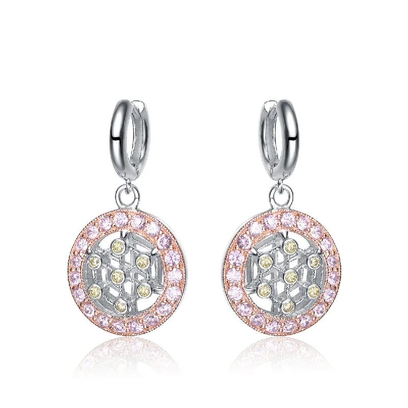 Silver drop earrings for women-Marie Soft Pink Dangling Earings