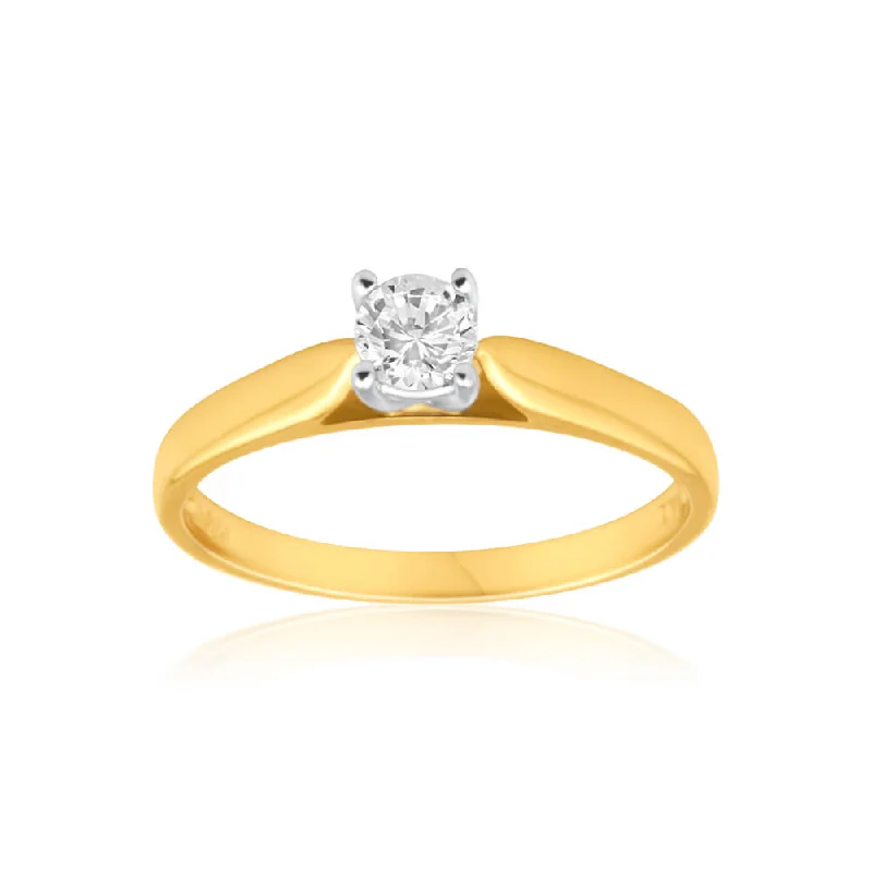 Yellow gold engagement ring for women-9ct Yellow Gold Solitaire Ring With 0.3 Carat 4 Claw Set Diamond