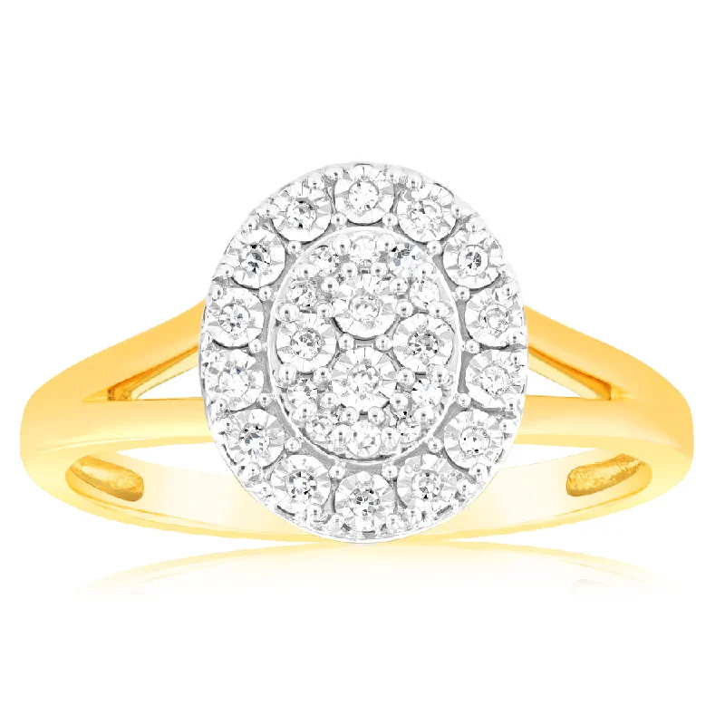 Simple and elegant engagement ring for women-Luminesce Lab Grown 9ct Yellow Gold Diamond Cluster Ring